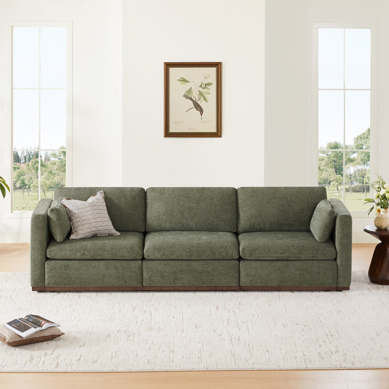 Sayette 3-Piece 112" Upholstered Modular Sofa, Moss Green