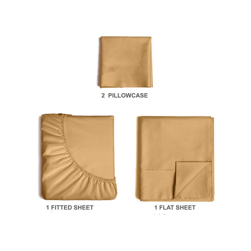  Ensemble de draps en rayonne de bambou 4 pièces Premium Luxury, Ensemble de draps pour taille de lit simple TG ave, Doré