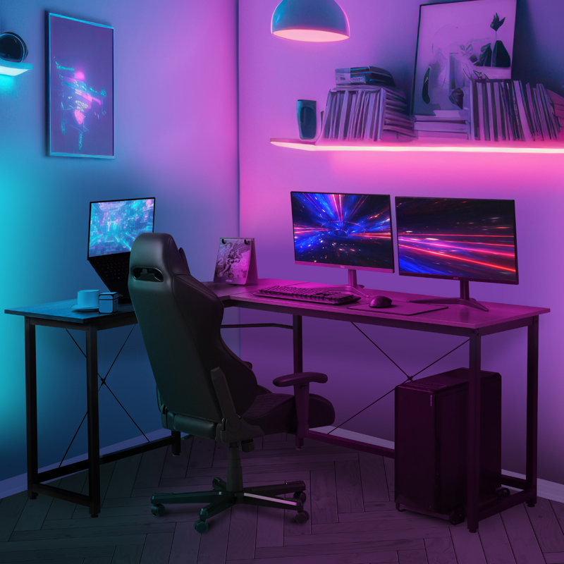 Lorren Adjustable L-Shaped Metal Base Computer Desk