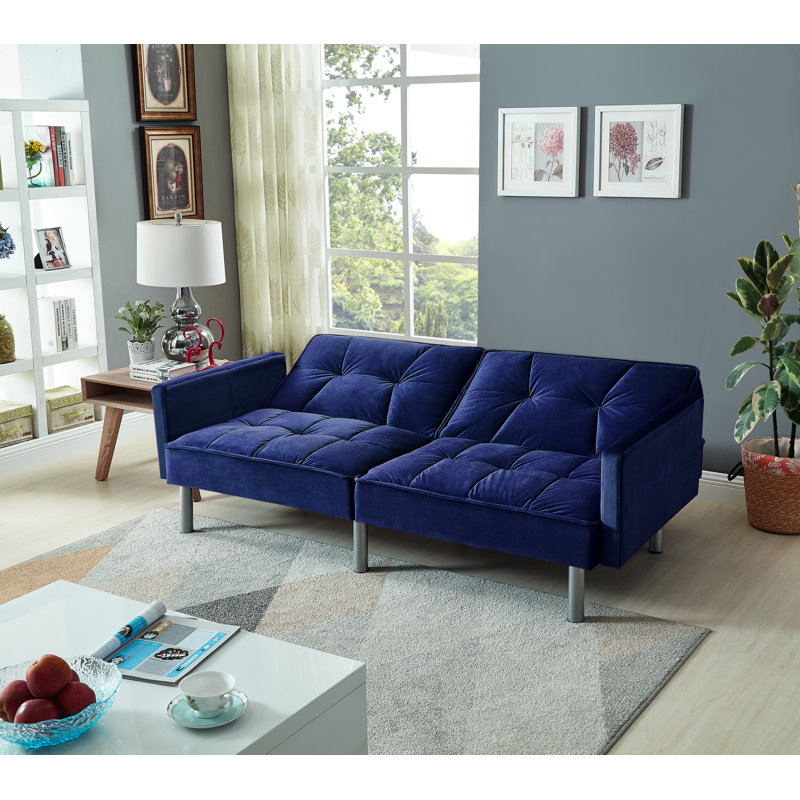 Hemphill 75.5'' Velvet Square Arm Sofa Bed, Blue Velvet