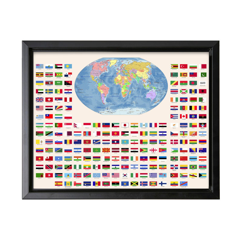 Drapeaux du monde n ° 2, Black Framed, Canvas, 24"H x 32"W