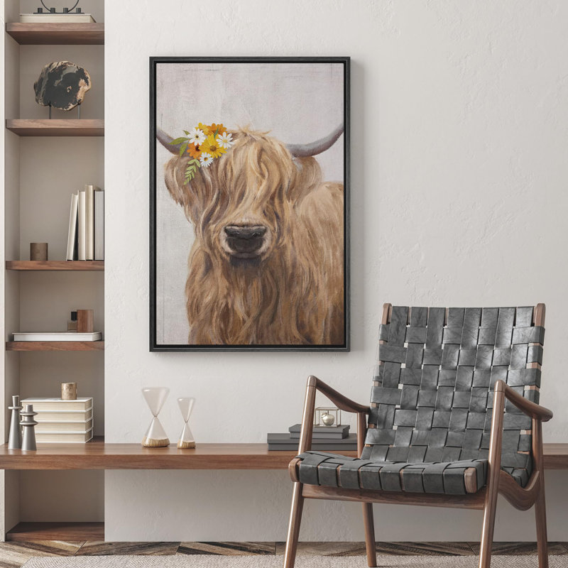 Highland Shetland, vache, animaux, décor naturel, ferme, faune sauvage, H 36 po x l 24 po, Cadre flottant noir