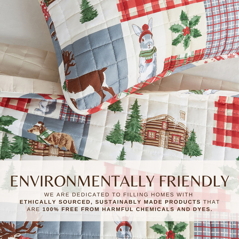 Vibrant & Cheerful Christmas Quilt Set, Queen Quilt  + 2 Standard Shams, Cozy Maple
