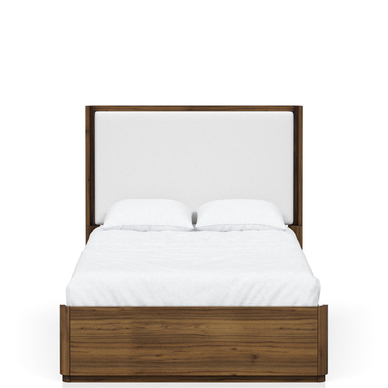 Queen Bed In Walnut With Fabric Upholstered Headboard And Classic Style Modern Design