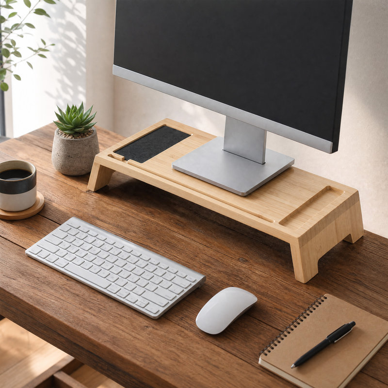 Bamboo Monitor Stand Riser, 22 Inch Desktop Shelf for Monitor/Laptop - Solid Wood Desk Shelf & Workspace Organizer