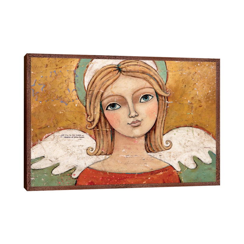 Mercy Peace And Love by Teresa Kogut - Print on Canvas, 45.72cm H x 66.04cm W x 3.81cm D, Classic Brown Wood Floater Framed