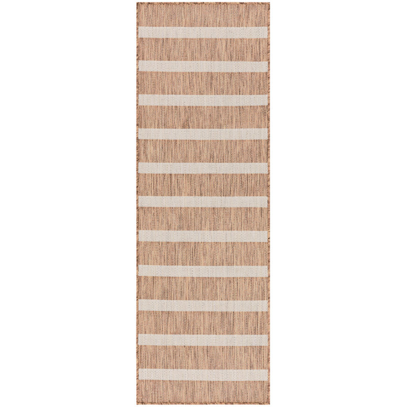 Shaila Striped Indoor / Outdoor Rug, Runner 2' x 6', Jute/Ivory