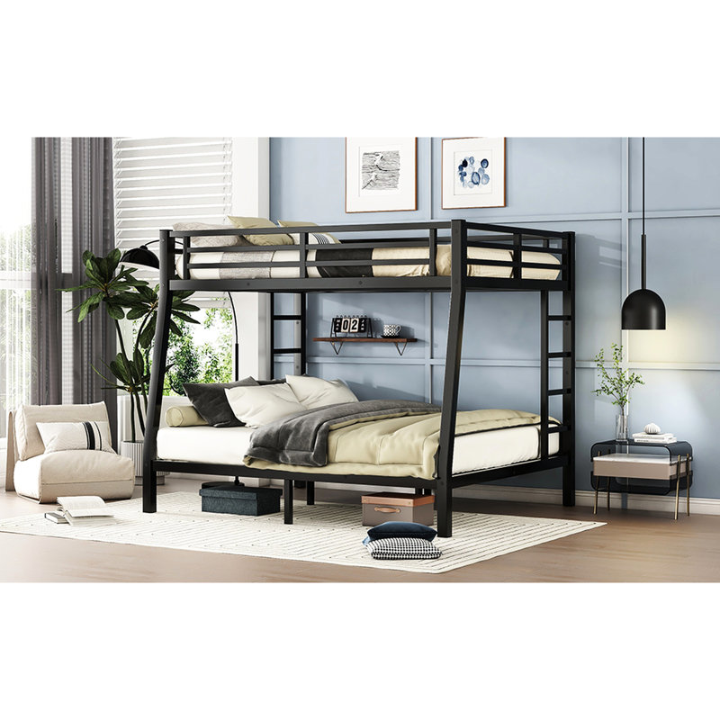 Lit superposé double au-dessus de grand lit double en métal - revêtement thermolaqué, rangement sous le lit, rehaussé pour les grands adultes, cycle d'utilisation prolongée, concept de réduction du bruit
