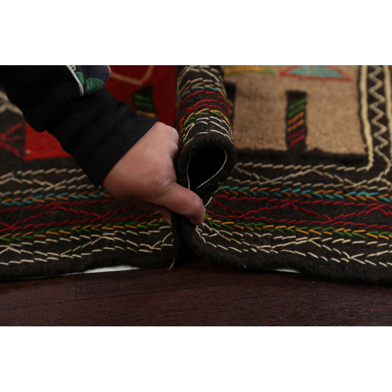 Tapis de la zone en laine rouge/beige/noir 3 pi 6 po x 5 pi 10 po one-of-kind main-noué la