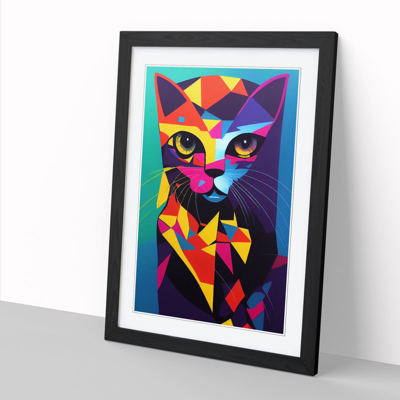 Colourful Abstract Cat Vol.3 - Single Picture Frame Print, 34cm H x 25cm W, Walnut Framed