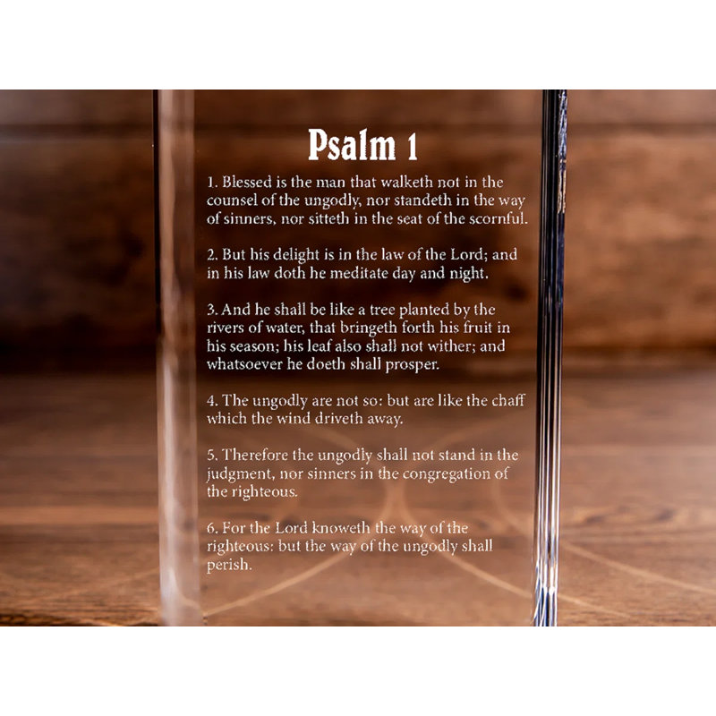 Livre en cristal gravé au laser Psaume 1 - Élégante religieuse pour les croyants dévoués, H 8 po x l 6 po x P 2 po