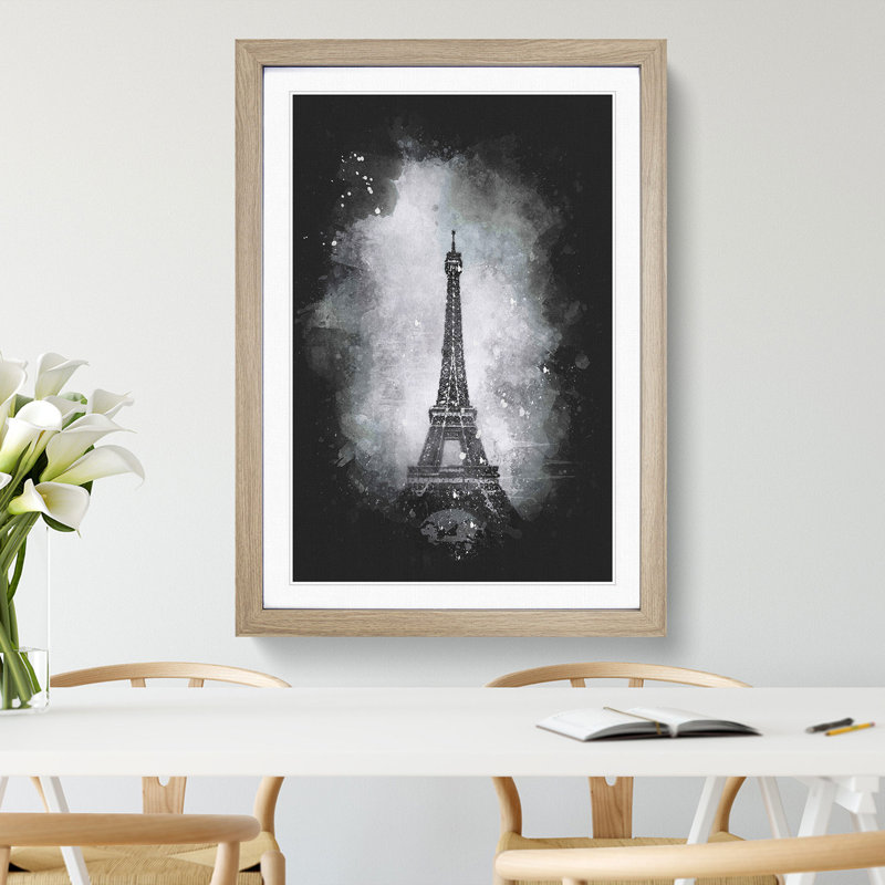 A Moody Eiffel Tower in Paris France - Framed Print, 63cm H x 45cm W x 2cm D, Oak Framed