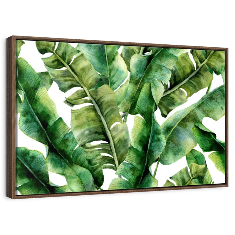 Feuilles de bananier abstraites, 13 po x 9 po, Cadre flottant noyer