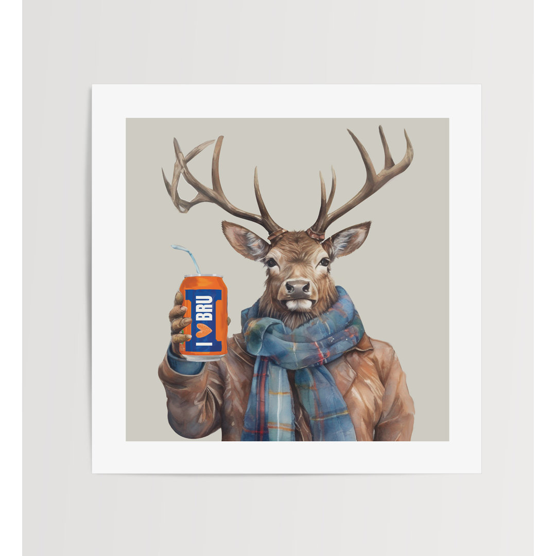 Watercolour Highland Stag Logan Country Wall Art Print Unframed 12x12"