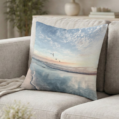 Coussin décoratif de plage - Coussin blanc et bleu