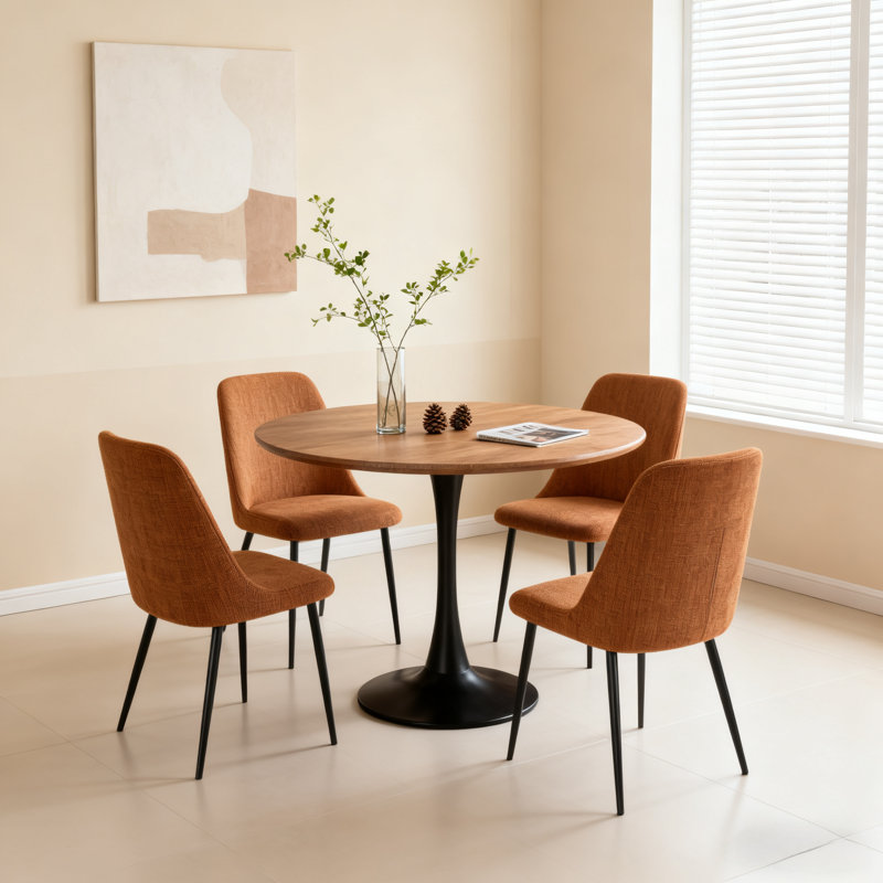 Table de salle à manger Ceballo Mid-Century pour 4 à 6 personnes, Double H 29 po x L 31,5 po x l 31,5 po, Noyer, Noir