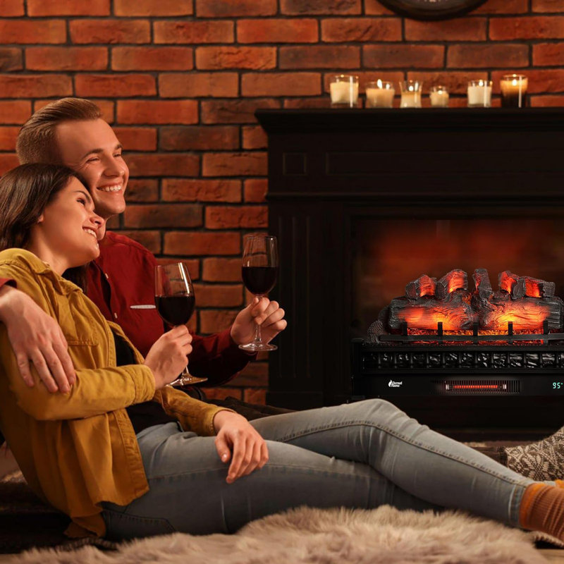 30" WiFi Infrared Quartz Electric Fireplace Log with Sound Crackling, Adjustable Flame Colours, Bronze