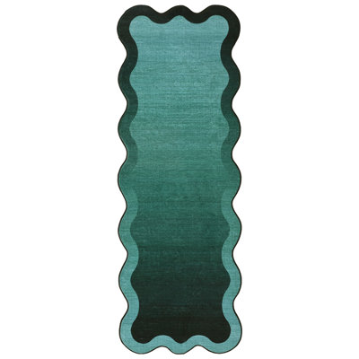 Scalloped Area Rug Washable Modern Carpet with Non-Slip Backing, Decorative Ombre Floor Rug, Stain-Resistant Low Pile Indoor Mats for Bedroom, Living Room, Nursery