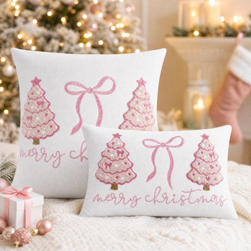 Housses de coussin rose pour Noël, 20 po x 12 po