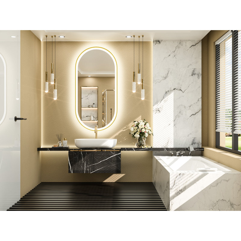 Chavira Oval Anti-Fog LED Vanity Mirror, Gold, 48" x 24"