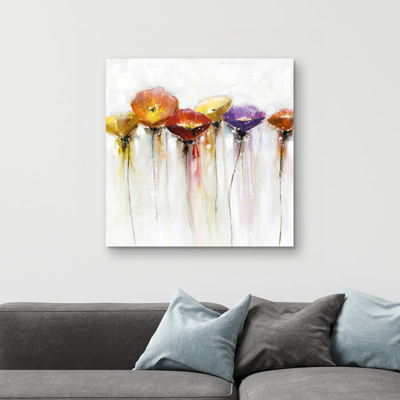 Multiple colorful abstract flowers - 32"x32" art on canvas
