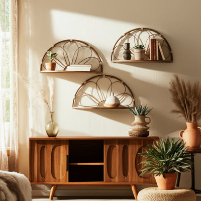 Ashonda Boho Coastal Set of 2 Metal Flower Arched Wall Shelves - 24" x 10" x 13"