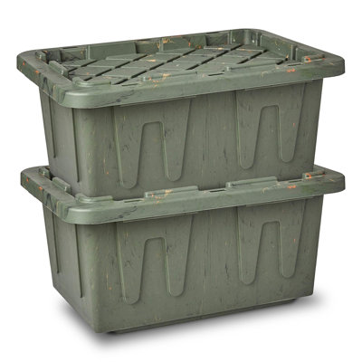 Homz 15 Gallon Durabilt Home Storage Container with Snap Lid, Green (2 Pack)