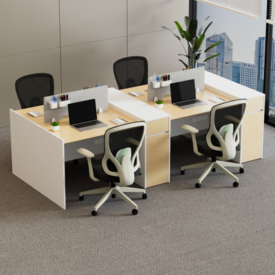 Okeysen 4 Person Benching Workstation & 4 BIFMA Certified Office Chairs Set