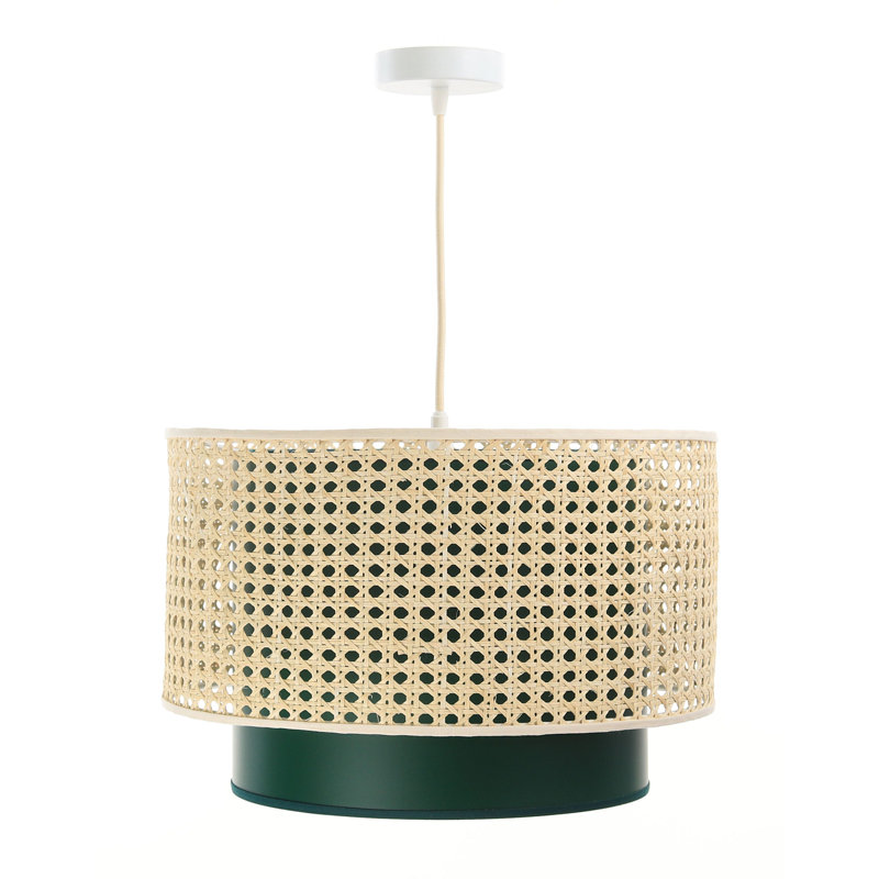Wampum 1 - Light Cream Drum Pendant, 25cm H x 40cm W x 40cm D, Natural/Green