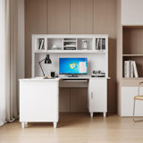 L Shaped Home Office Computer Desk with Drawers, 2-tier Bookshelf & Storage Fill Cabinet, Wood Executive Study Table Writing Desk, White