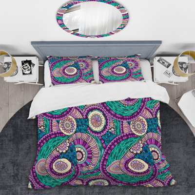 Purple And Green Paisley Polyester Paisley Duvet Cover