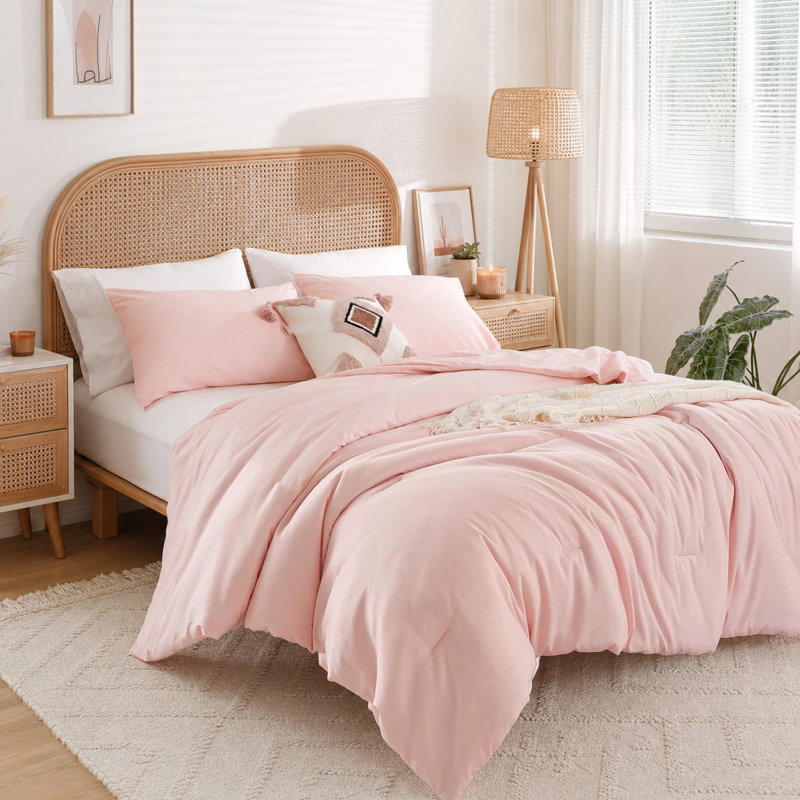Lightweight & Cozy Boho Comforter Set, 2 Pieces All-Purpose Ultra Soft Microfiber Bedding Set for Home Bedroom Decor, Blush