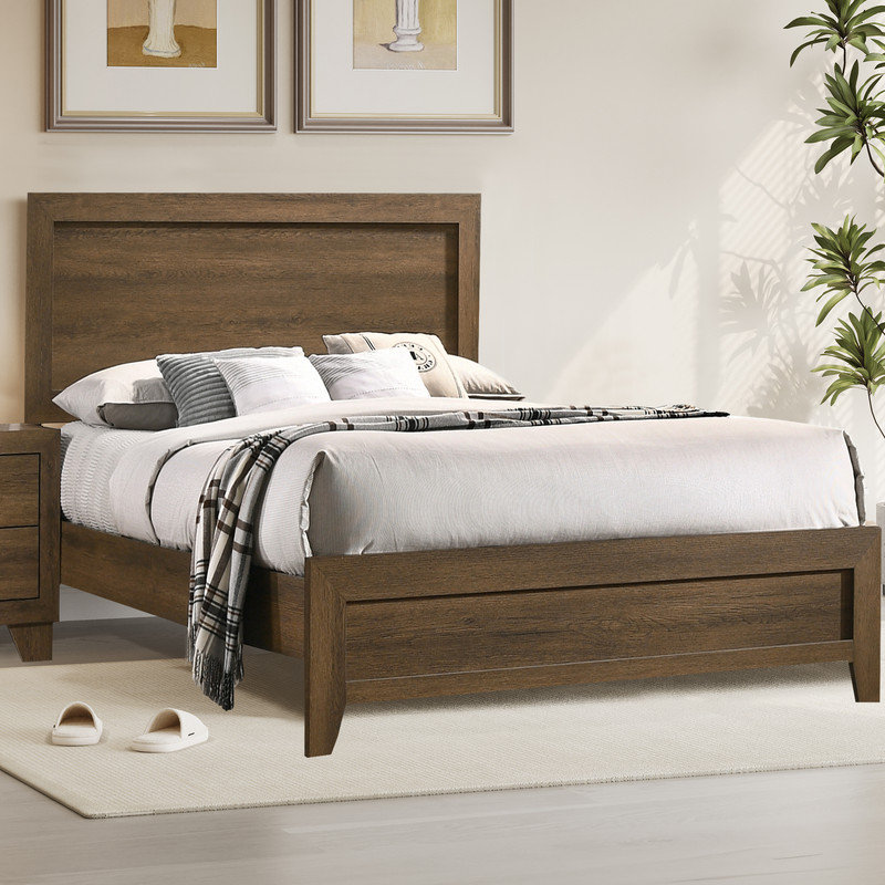 Esaiah Solid Wood Bed Frame with MDF Headboard and Footboard,Oak, King