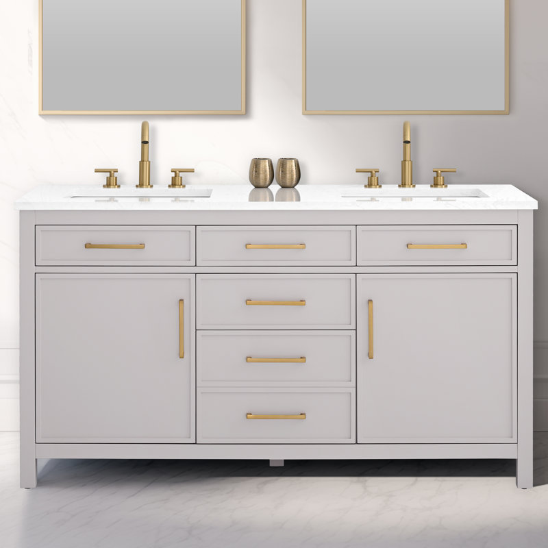 Wenniah 60" Double Vanity, Taupe/Brushed Bronze