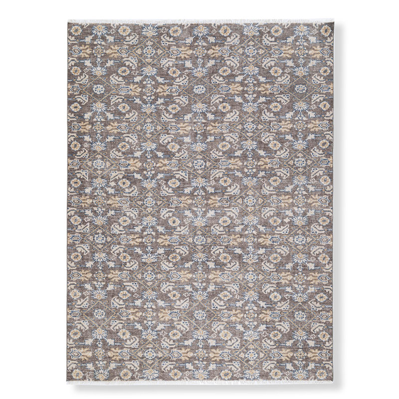Wool Floral Area Rug in Brown/Beige, Rectangle 10' x 14'