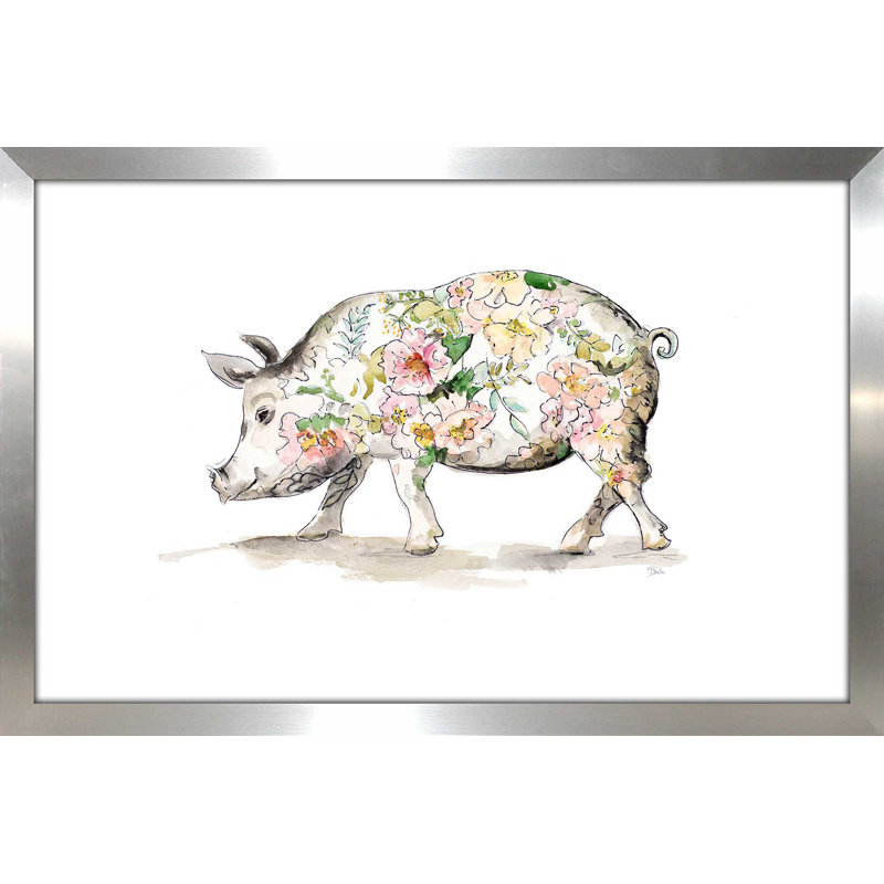 «Happy Little Pig», reproduction d'art sur toile encadrée, H 27,5 po x l 43,5 po x P 2 po, Cadre flottant espresso