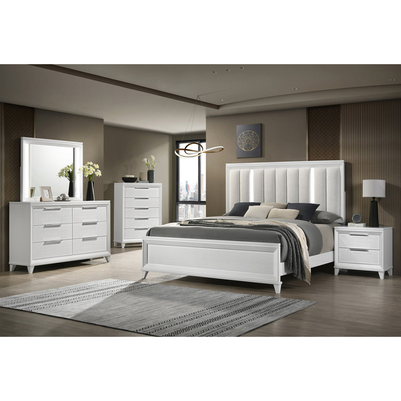 Mobilier de chambre contemporain en bois massif avec rangement à 5 tiroirs