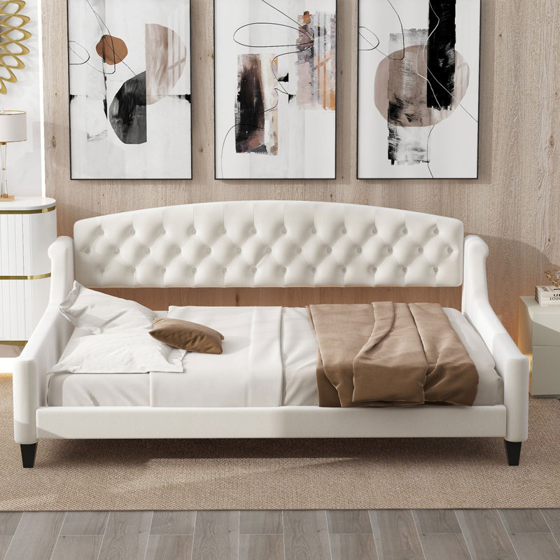 Modern Luxury Tufted Button Daybed, Beige, Full