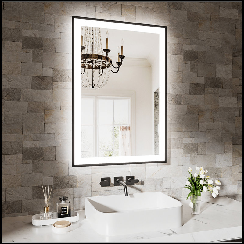 Miroir de salle de bain sans cadre à DEL avec fonctions intelligentes à intensité variable et antibuée, pour les salles de bain modernes