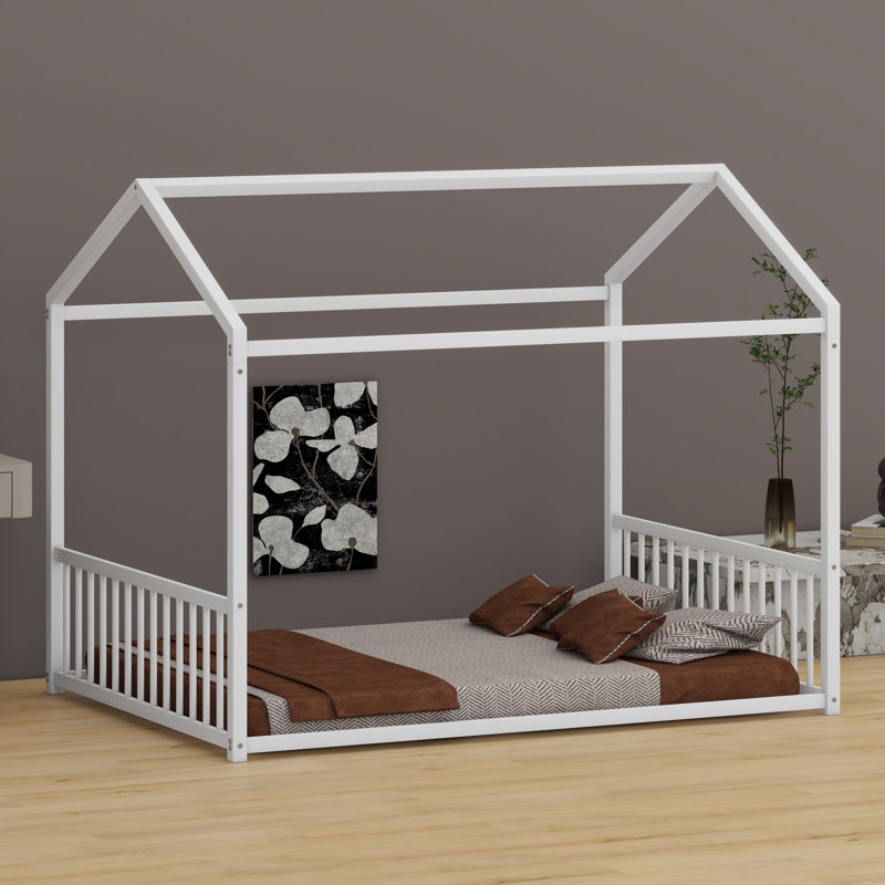 Cadre de lit en forme de maison Montessori, Blanc, Lit double