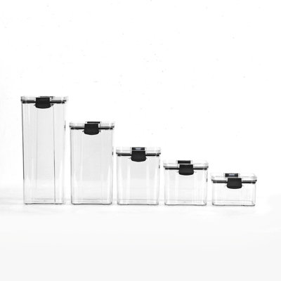 5Pc Clear Airtight Food Storage Container Set – Stackable Plastic Pantry Boxes With Locking Clip Lids – 460Ml To 1.8L – Kitchen Storage For Meal Prep, Snacks, Dry Goods & Leftovers