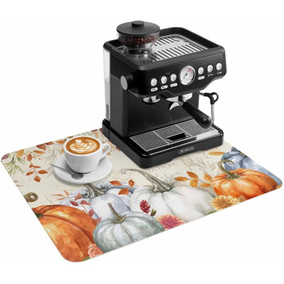 Tapis de cuisine/bar à café, motif citrouille, fleurs et feuilles d'automne, aquarelle, absorbant et antidérapant, idéal pour égoutter la vaisselle et s'installer sur le comptoir. Style vintage, 40 x 60 cm.