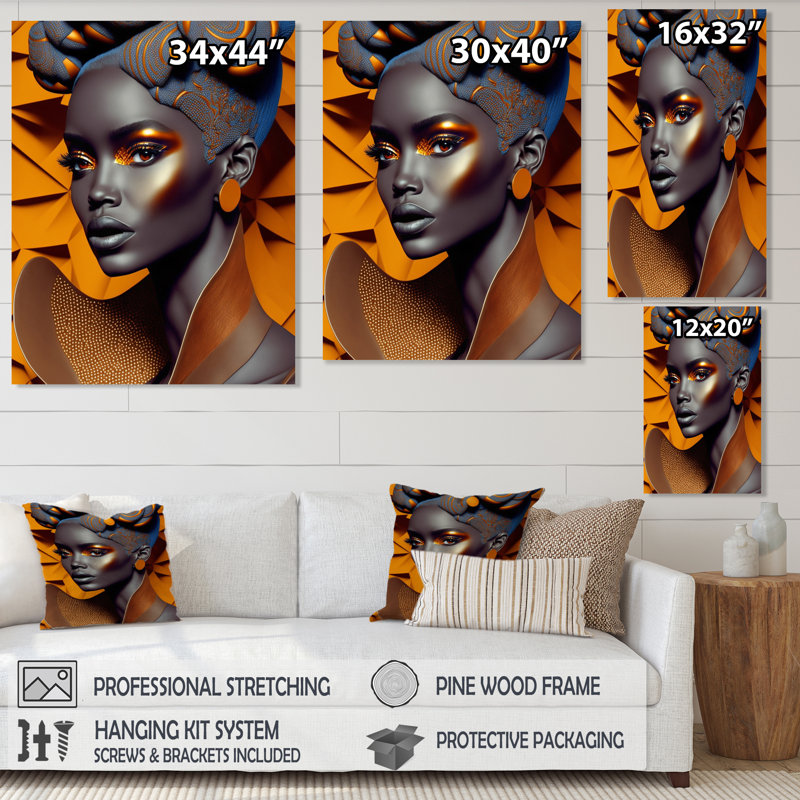 «Allon Exquiste African Woman Design I - Woman», reproduction d'art sur toile encadrée, H 20 po x l 12 po x P 1 po
