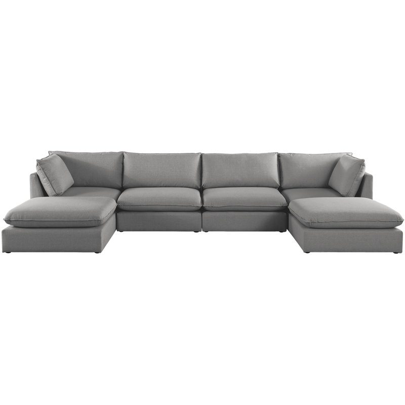 Tupman Upholstered U-Shaped Sectional Reversible, Grey Linen Textured Fabric