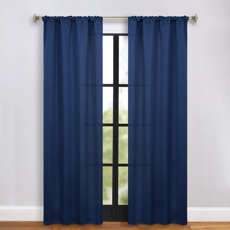 Moriah Millendon Solid Modern Polyester Rod Pockets Room Darkening Curtain Pair, 36" W x 84" L, Navy Blue