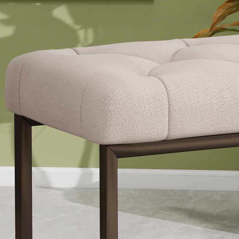 Banc rembourré avec pieds en métal, Polyester beige