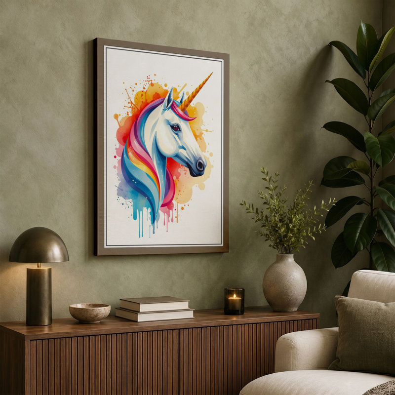 Rainbow Unicorn Dreams Eclectic - Wrapped Canvas, 18x12 - 45.7 x 30.5 cm, Sage Border