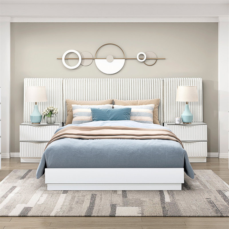 Ensemble de lit luxueux à finition perle blanche 5 pièces Luxueux