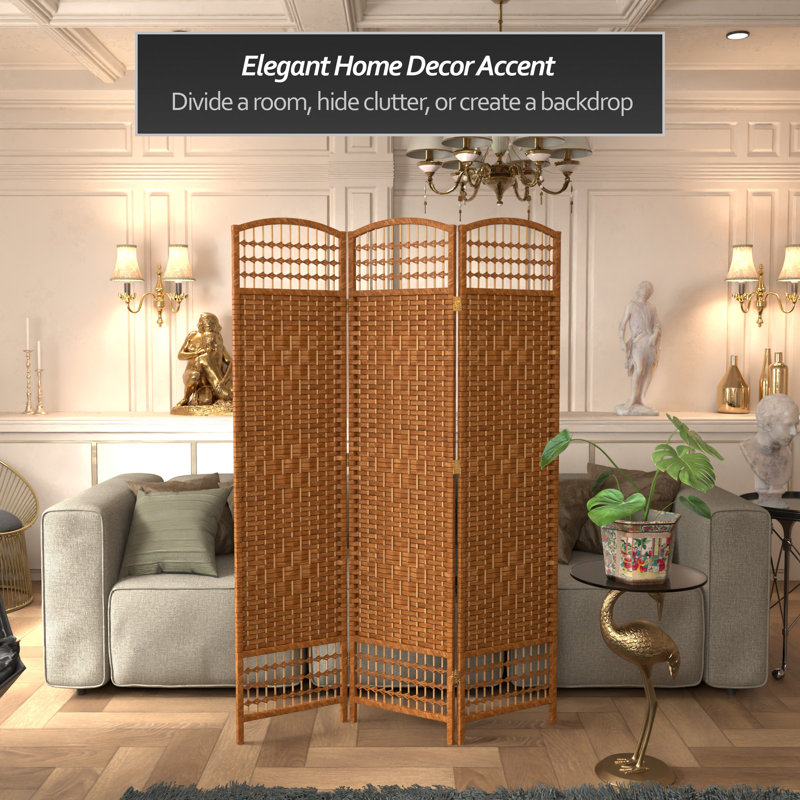 67" x 64" Weave 5 Panel Room Divider, Dark Beige, 3