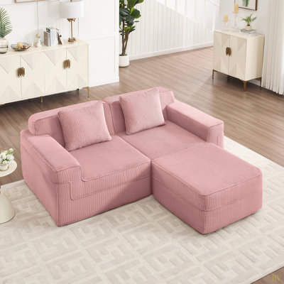 Modular 2 Seat L Shape Sectional Boneless Sofa, Cloud Sectional Couch With Deep Seat, Modern Modular 2-Seat Sofa Couch With Throw Pillows And 1 Movable Ottoman, Corduroy Fabric